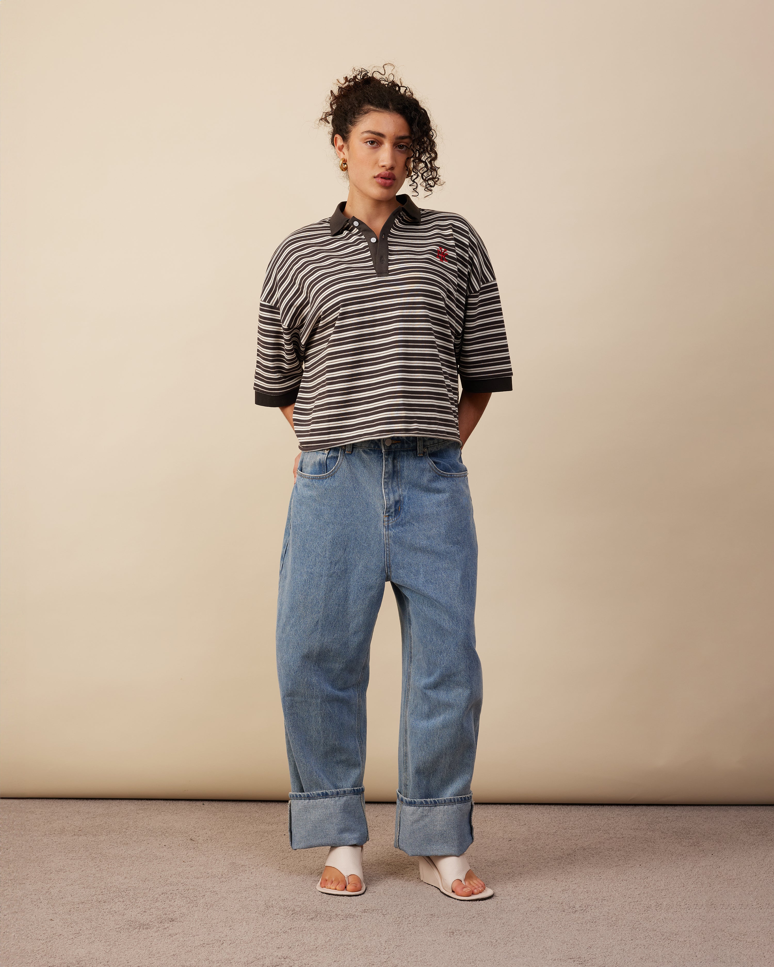 Boxy Polo | Brown Stripe