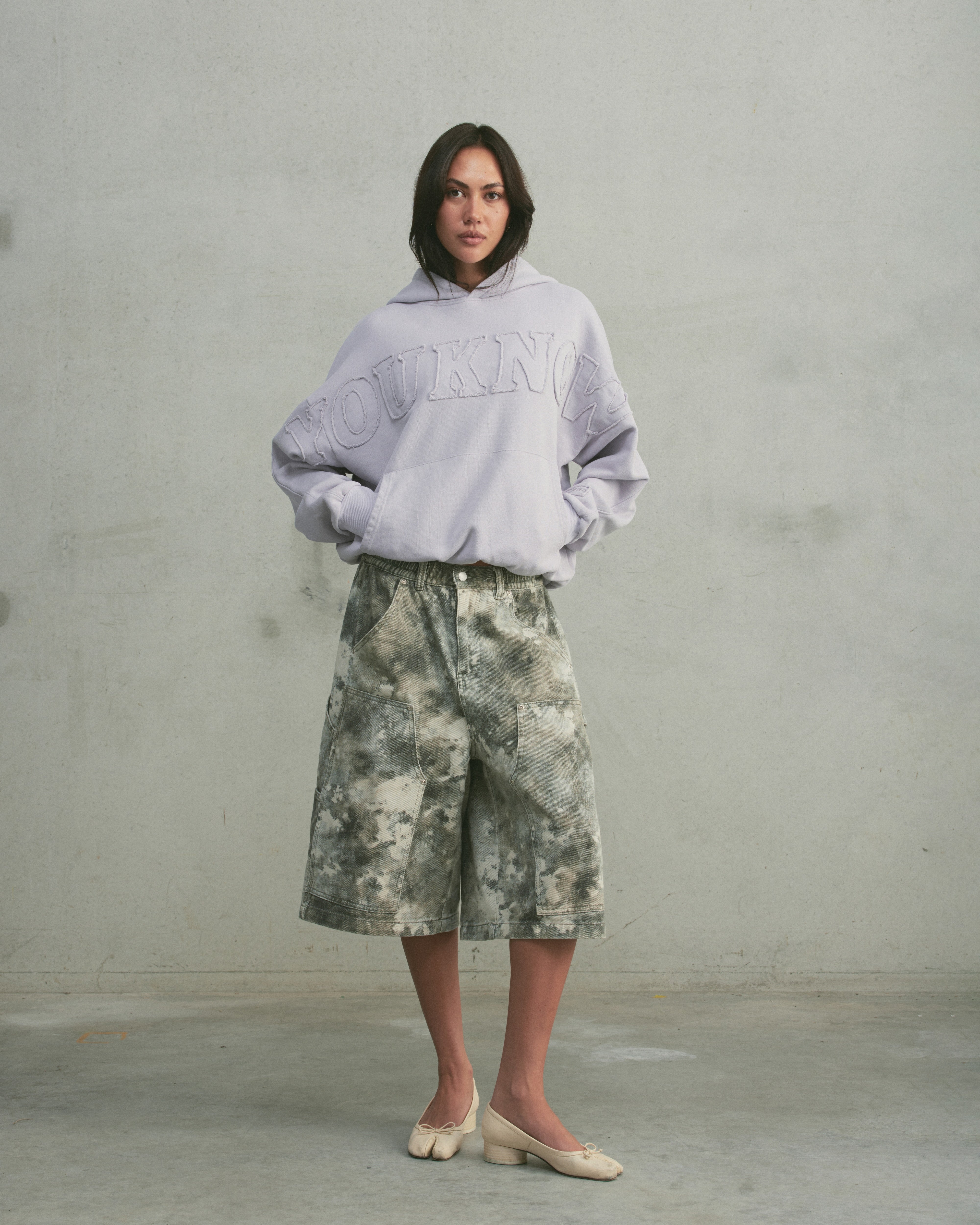 Distressed Applique Hoodie | Washed Lavender