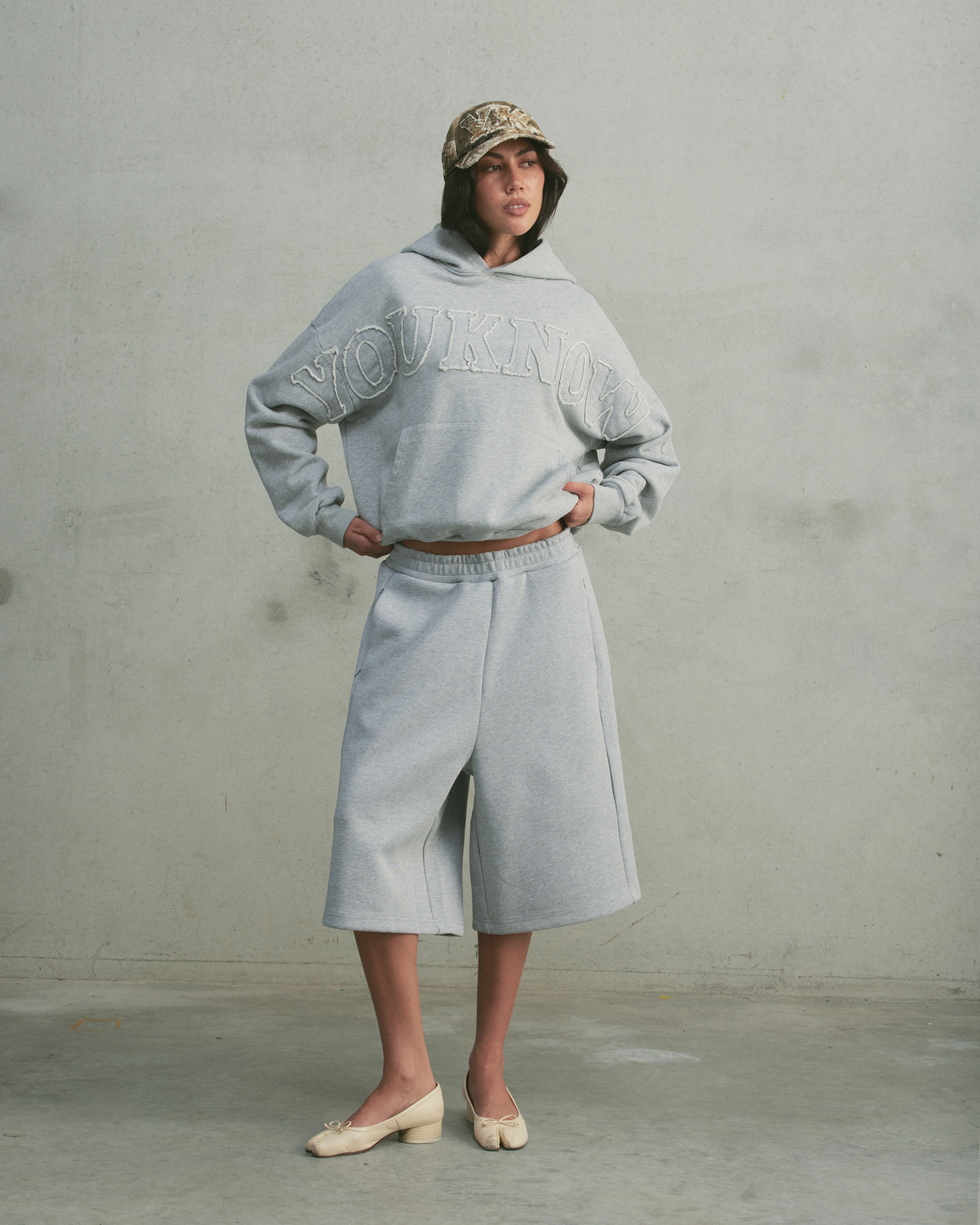 Distressed Applique Hoodie | GREY MARLE