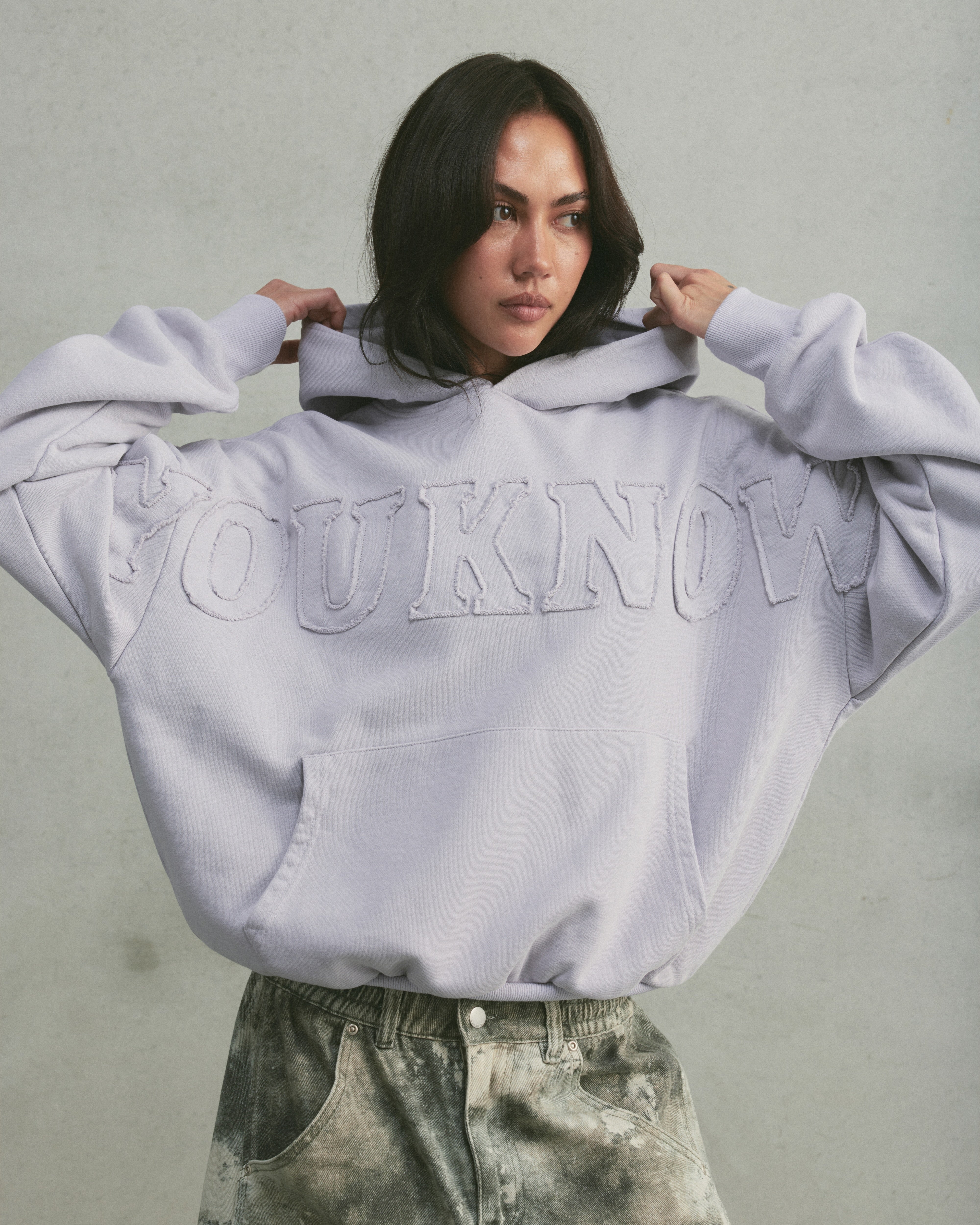 Distressed Applique Hoodie | Washed Lavender