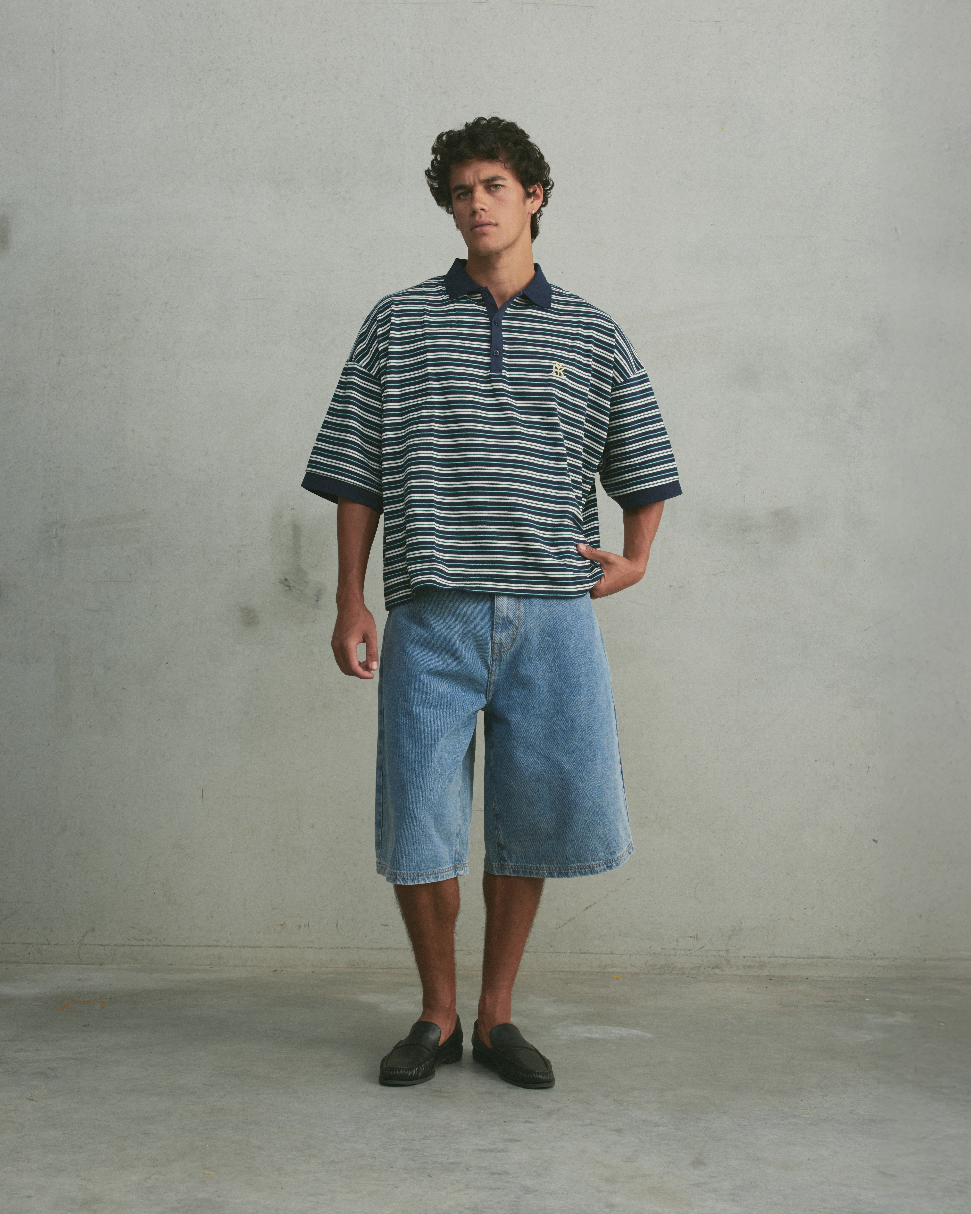Boxy Polo | Navy Stripe