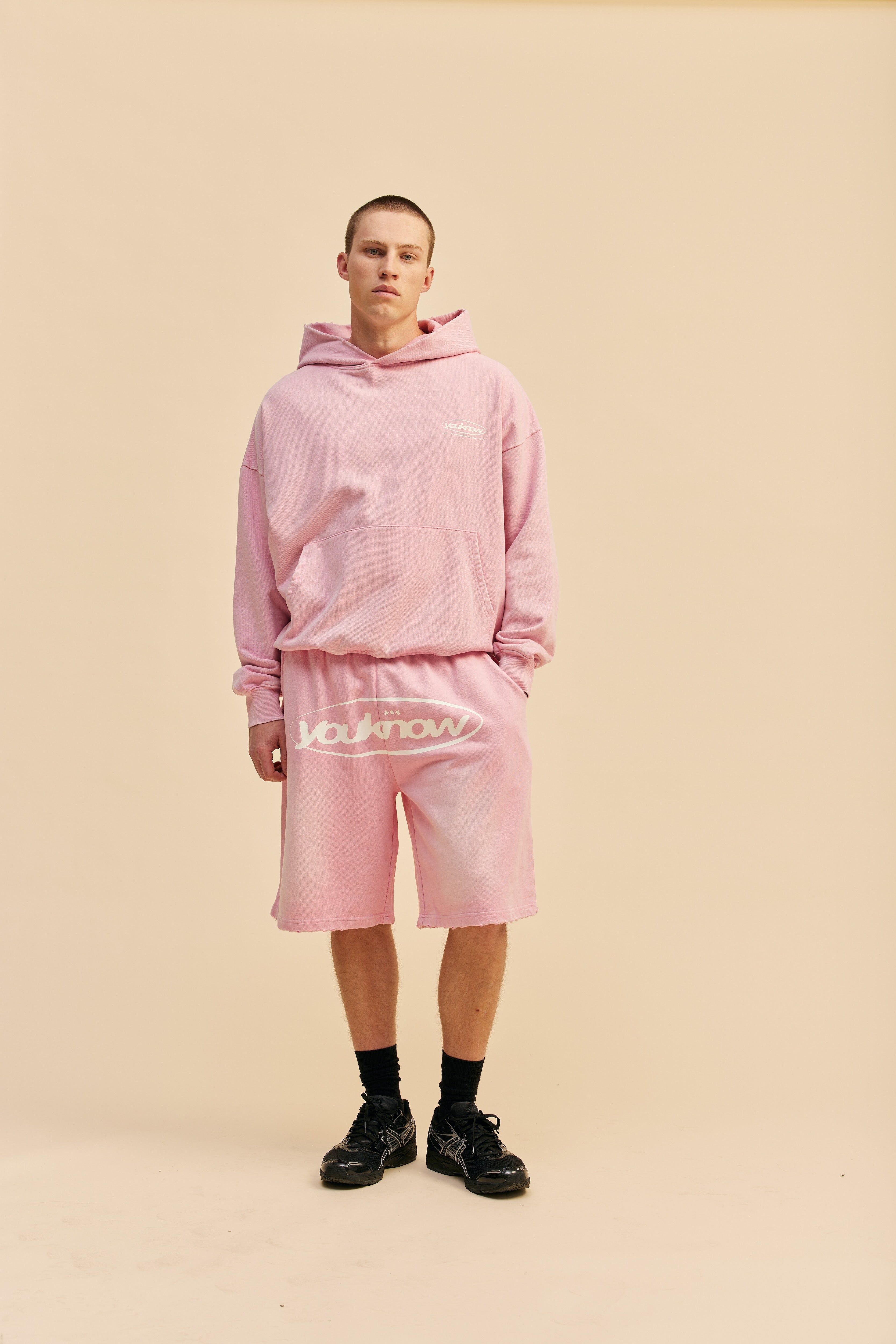 Distressed Logo Hoodie | Washed Pink