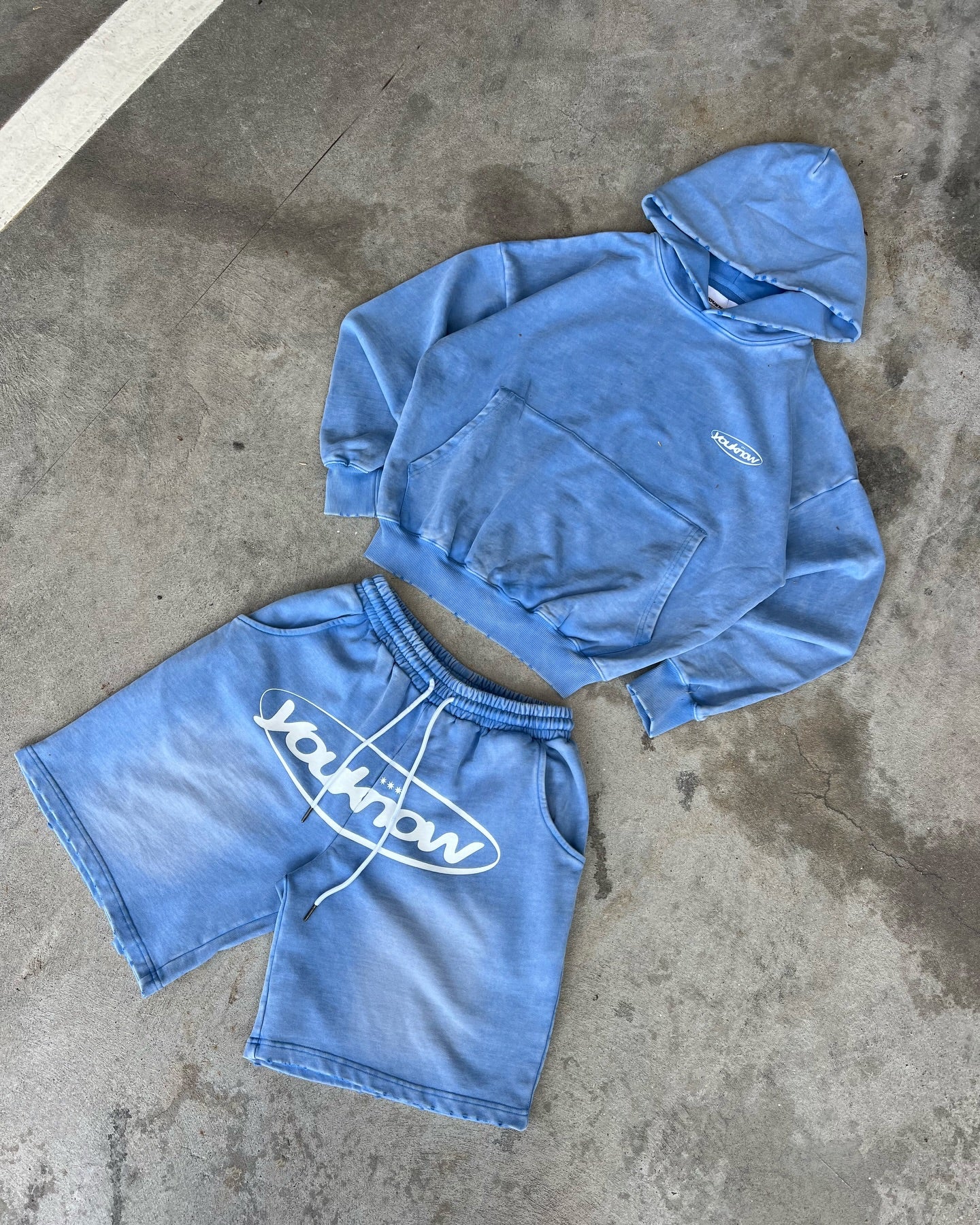 Distressed Logo Shorts | Washed Blue