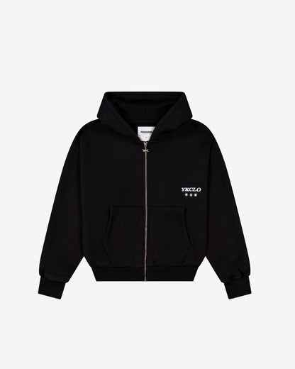 Panelled Zip Up Hoodie | Black