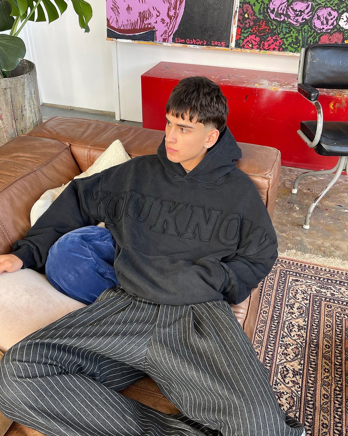 Distressed Applique Hoodie | Washed Black