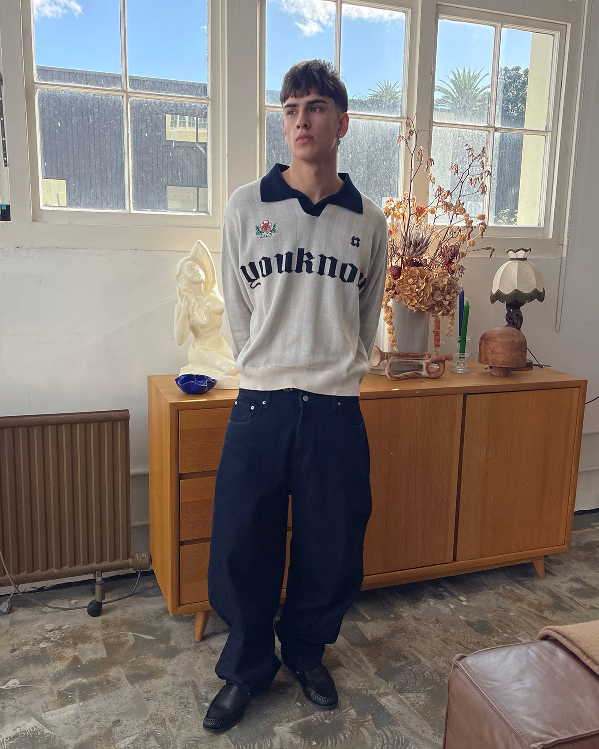 Knit Football Jersey | Beige Stripe