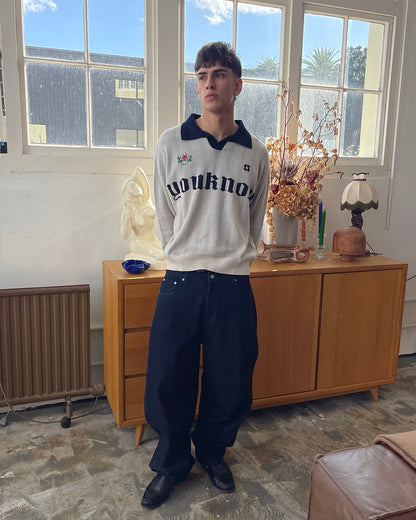 Knit Football Jersey | Beige Stripe