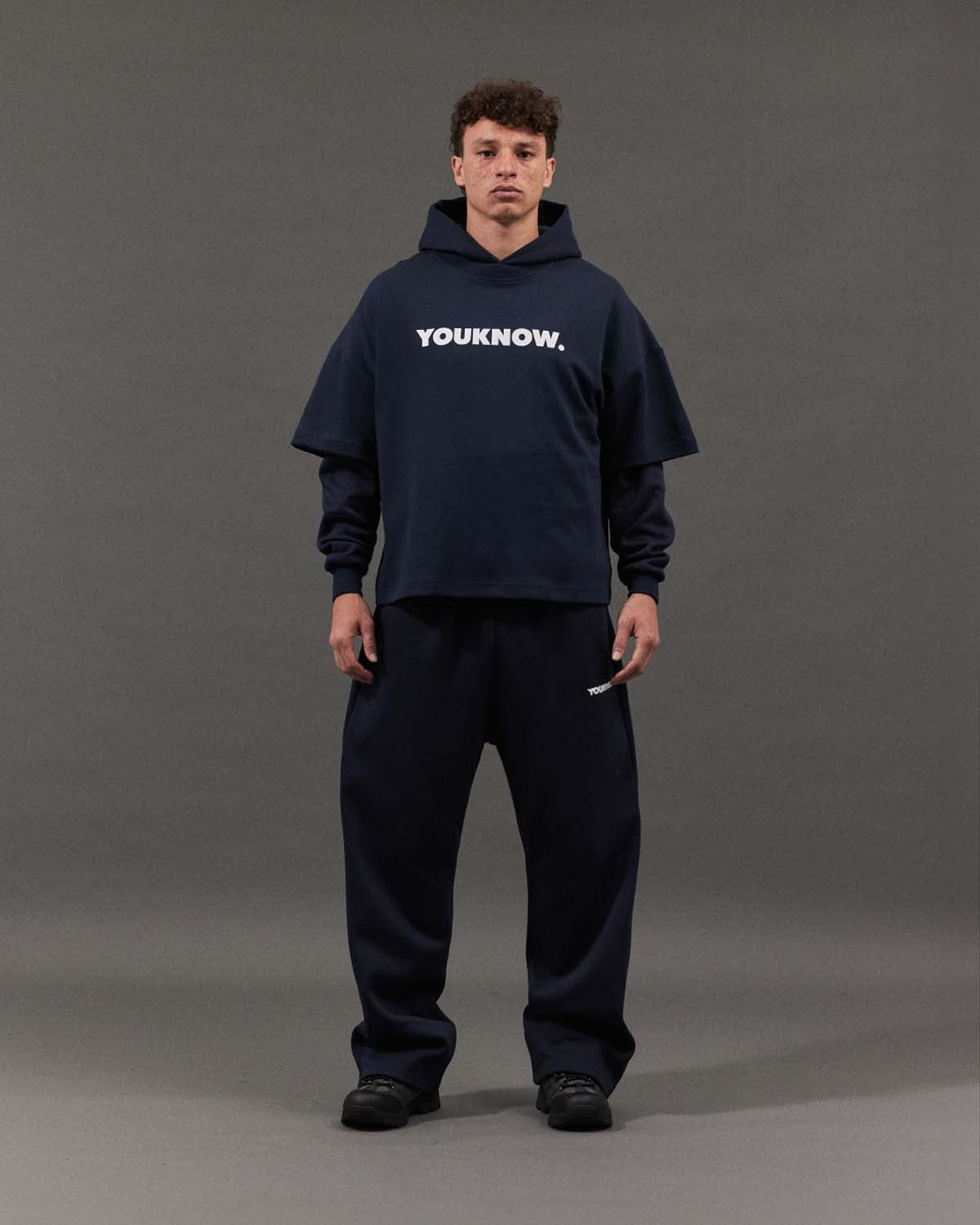BLOCK WIDE-LEG SWEATPANTS | Navy