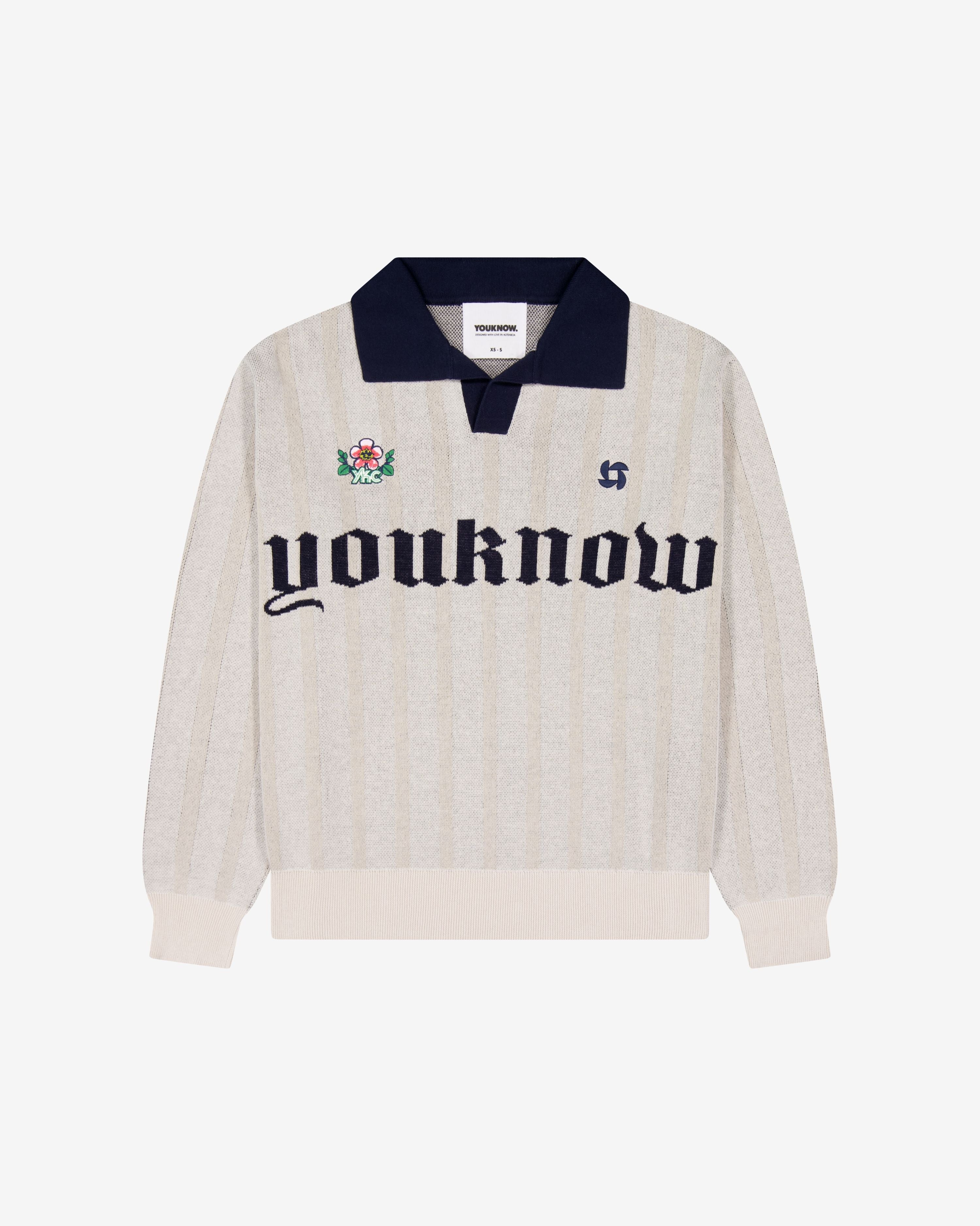 Knit Football Jersey | Beige Stripe