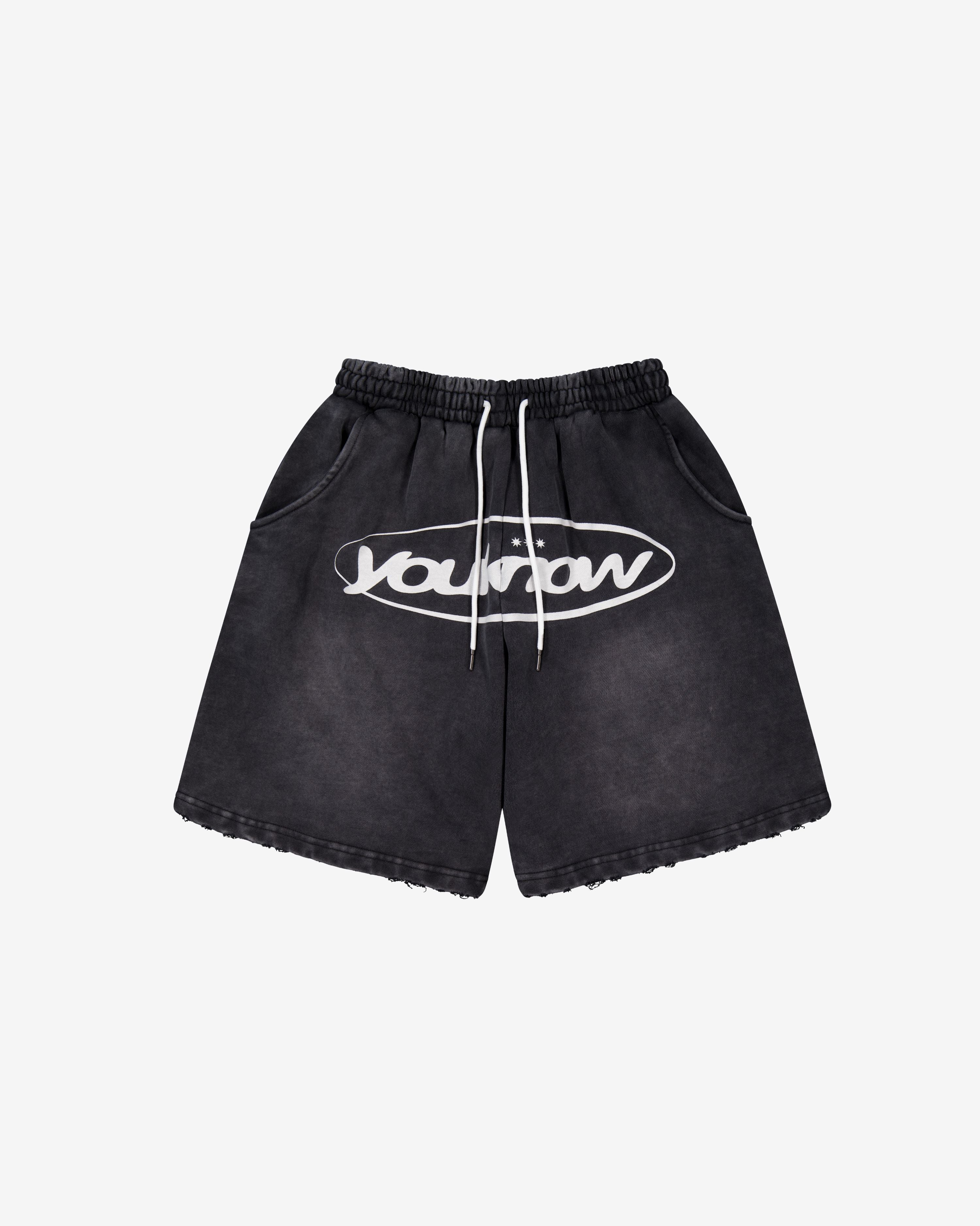 Distressed Logo Shorts | Washed Black