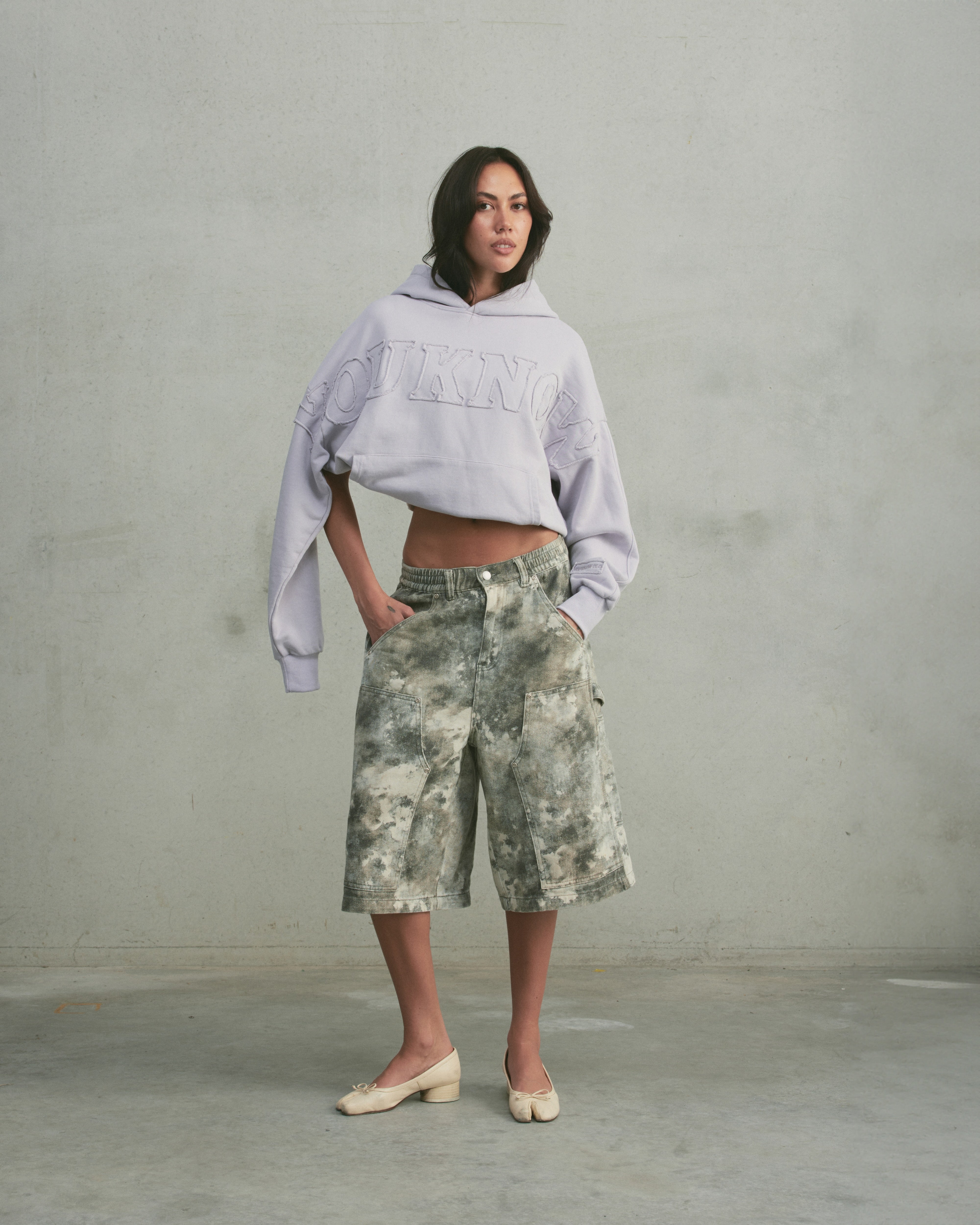 Distressed Applique Hoodie | Washed Lavender