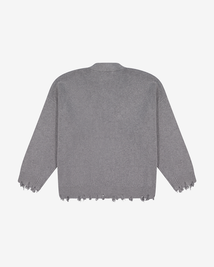 Cotton Knit Boxy Cardi | Distressed Grey Melange