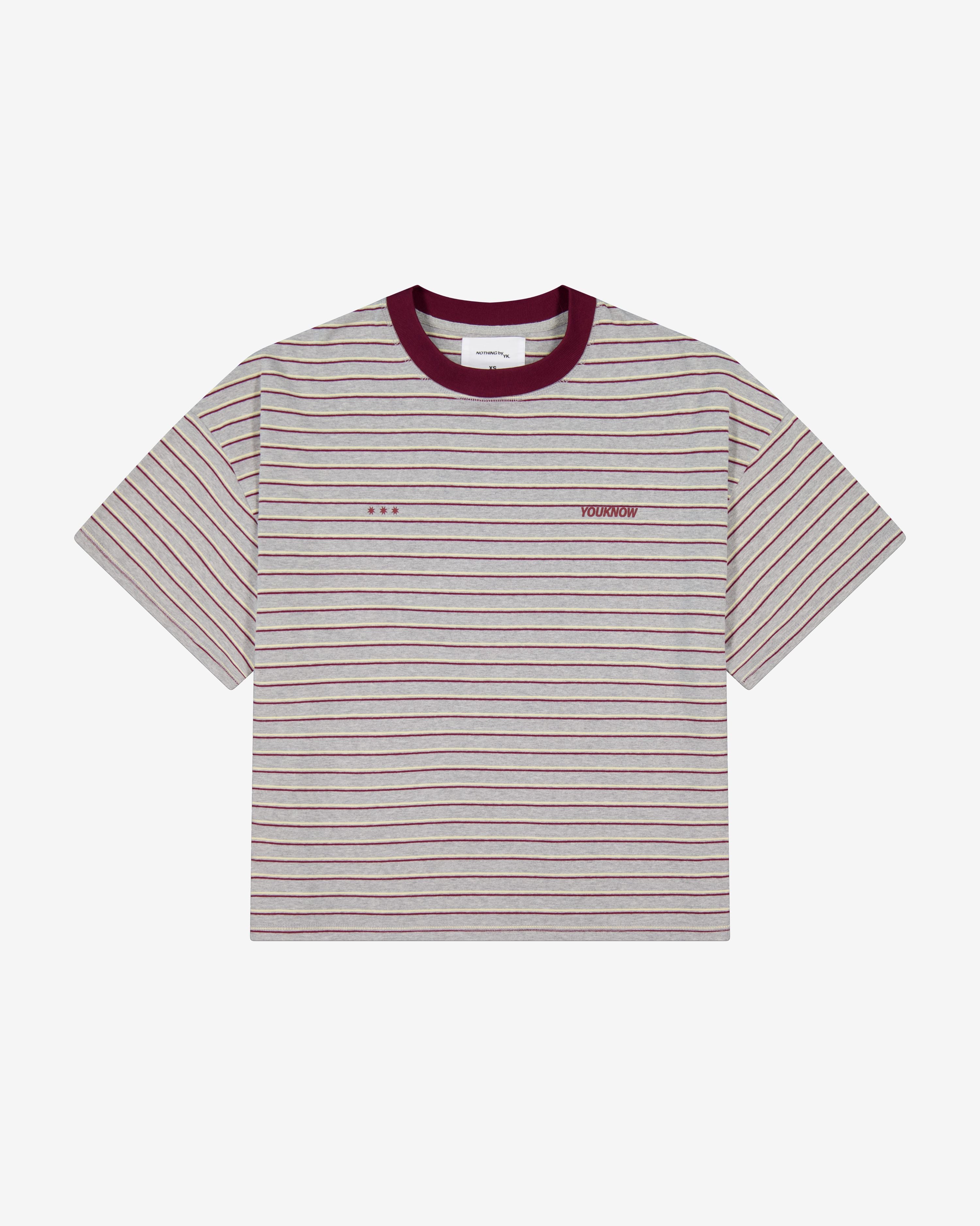 Striped YK Tee | Grey/Maroon Stripe