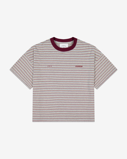 Striped YK Tee | Grey/Maroon Stripe