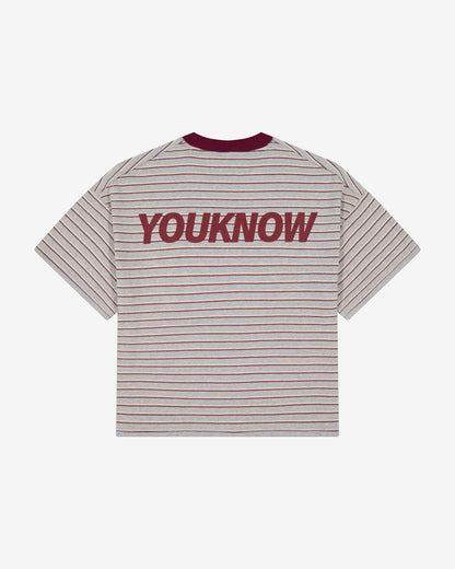 Striped YK Tee | Grey/Maroon Stripe
