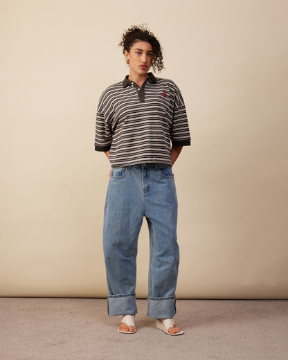 Boxy Polo | Brown Stripe