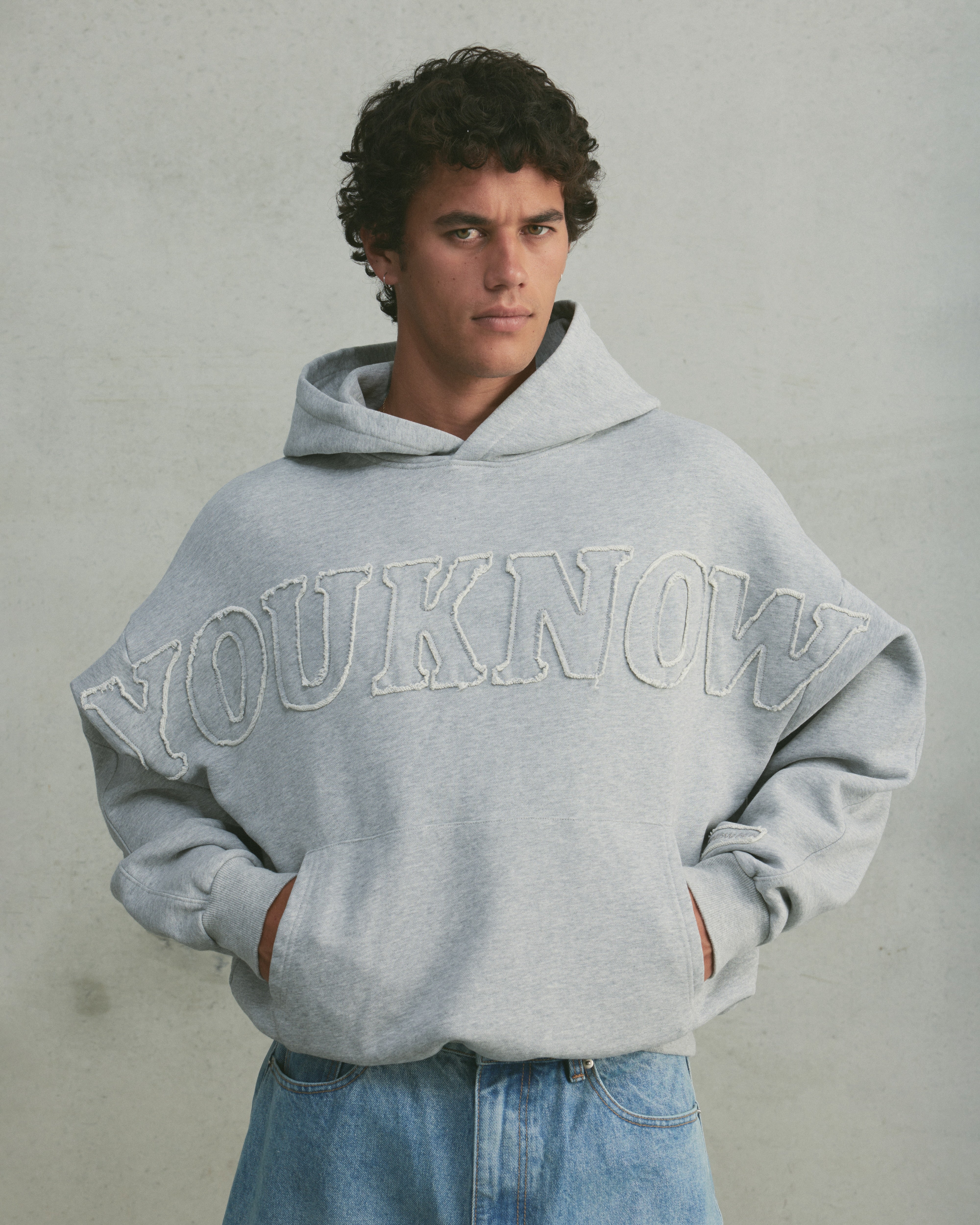 Distressed Applique Hoodie | GREY MARLE