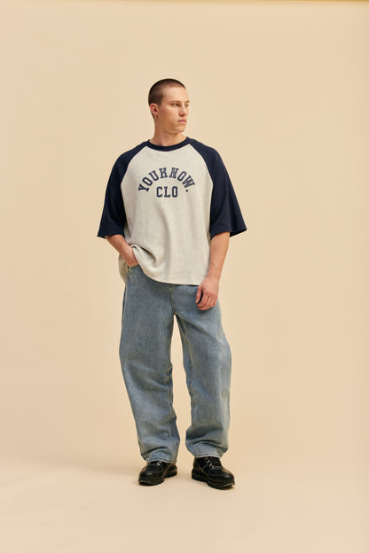 Raglan Waffle Tee | Navy/White