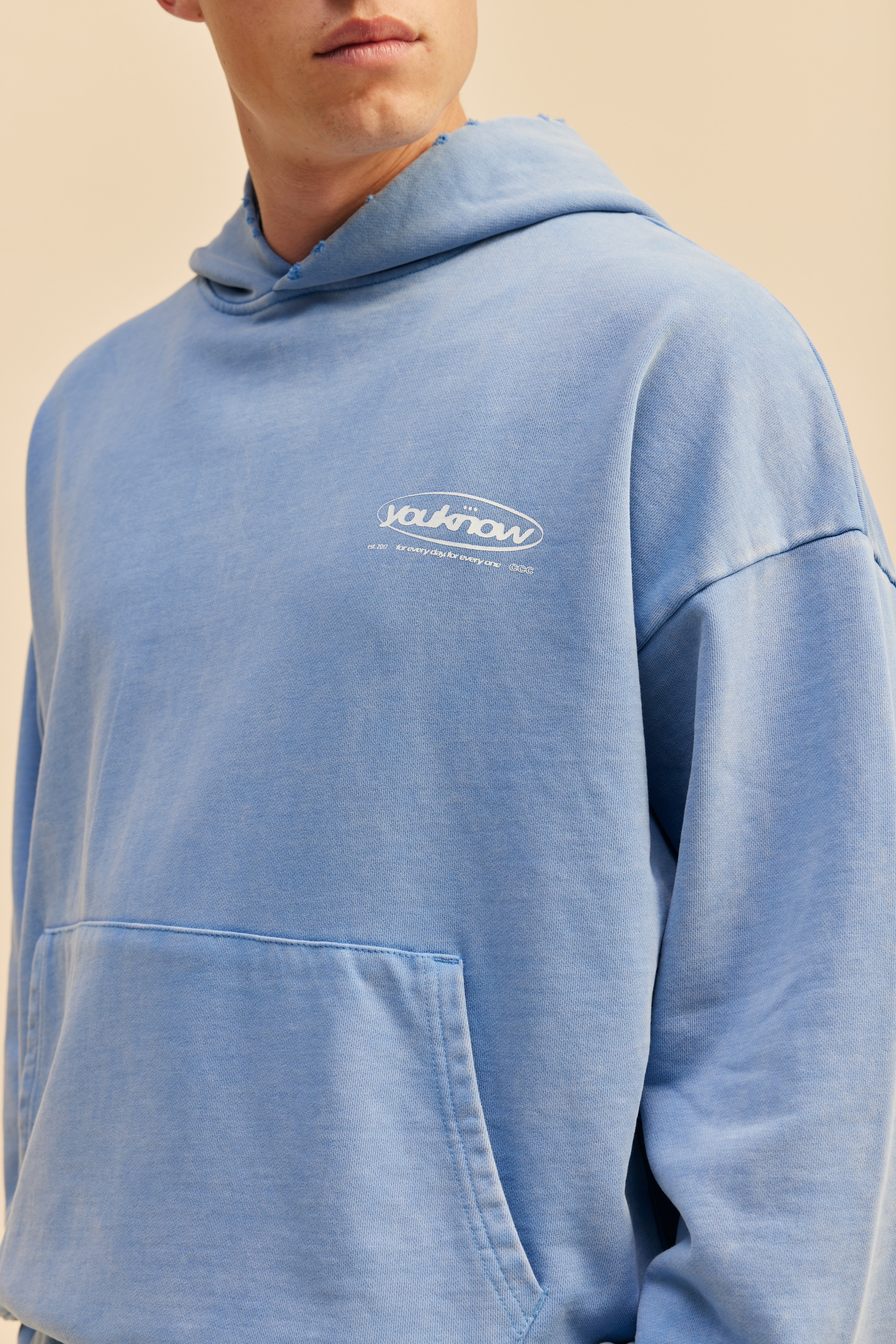 Distressed Logo Hoodie | Washed Blue