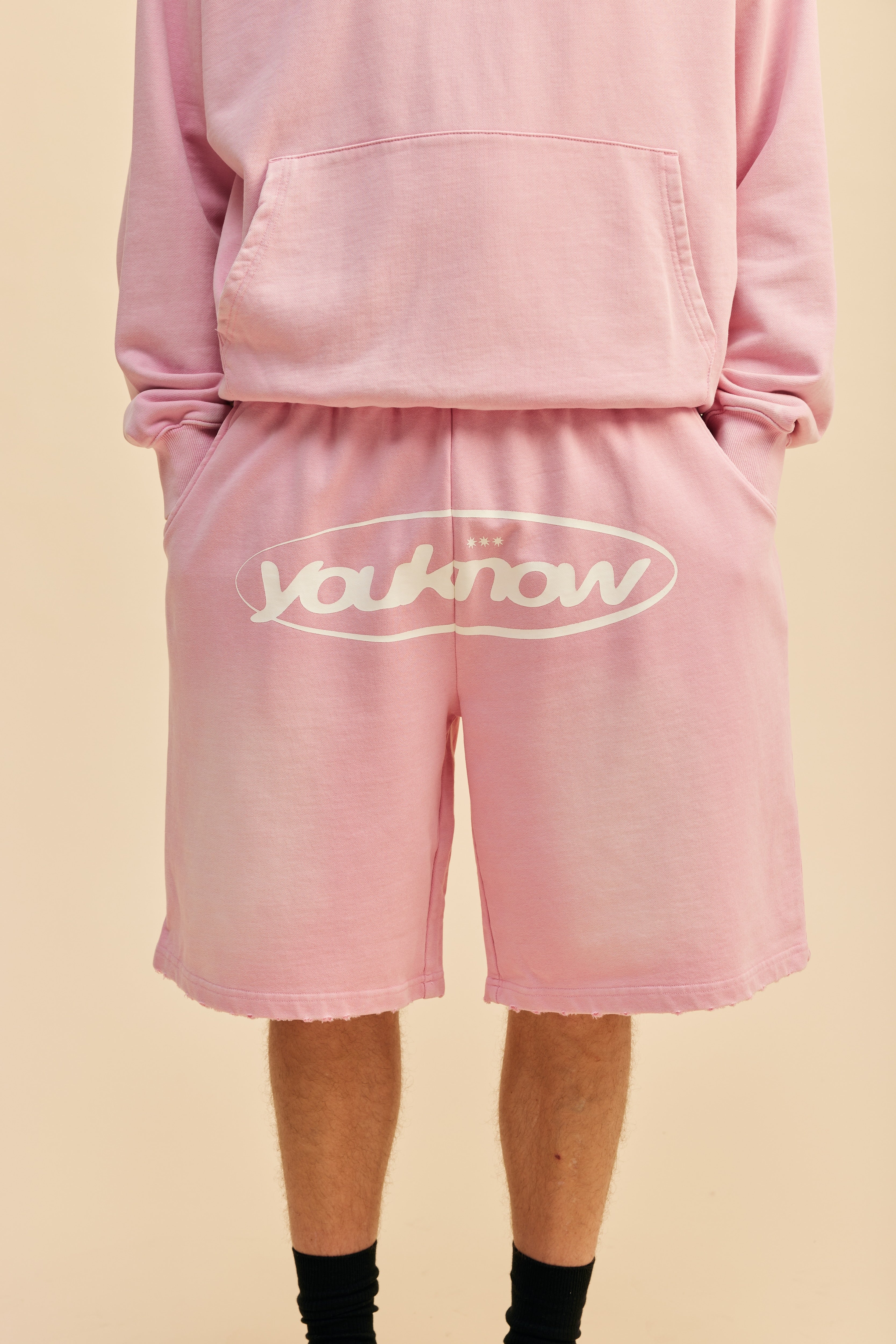 Distressed Logo Shorts | Washed Pink