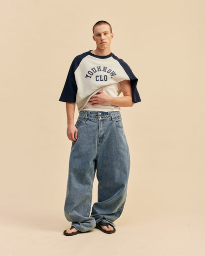 Raglan Waffle Tee | Navy/White