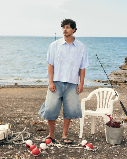 Double Pocket SS Shirt | Blue Stripe