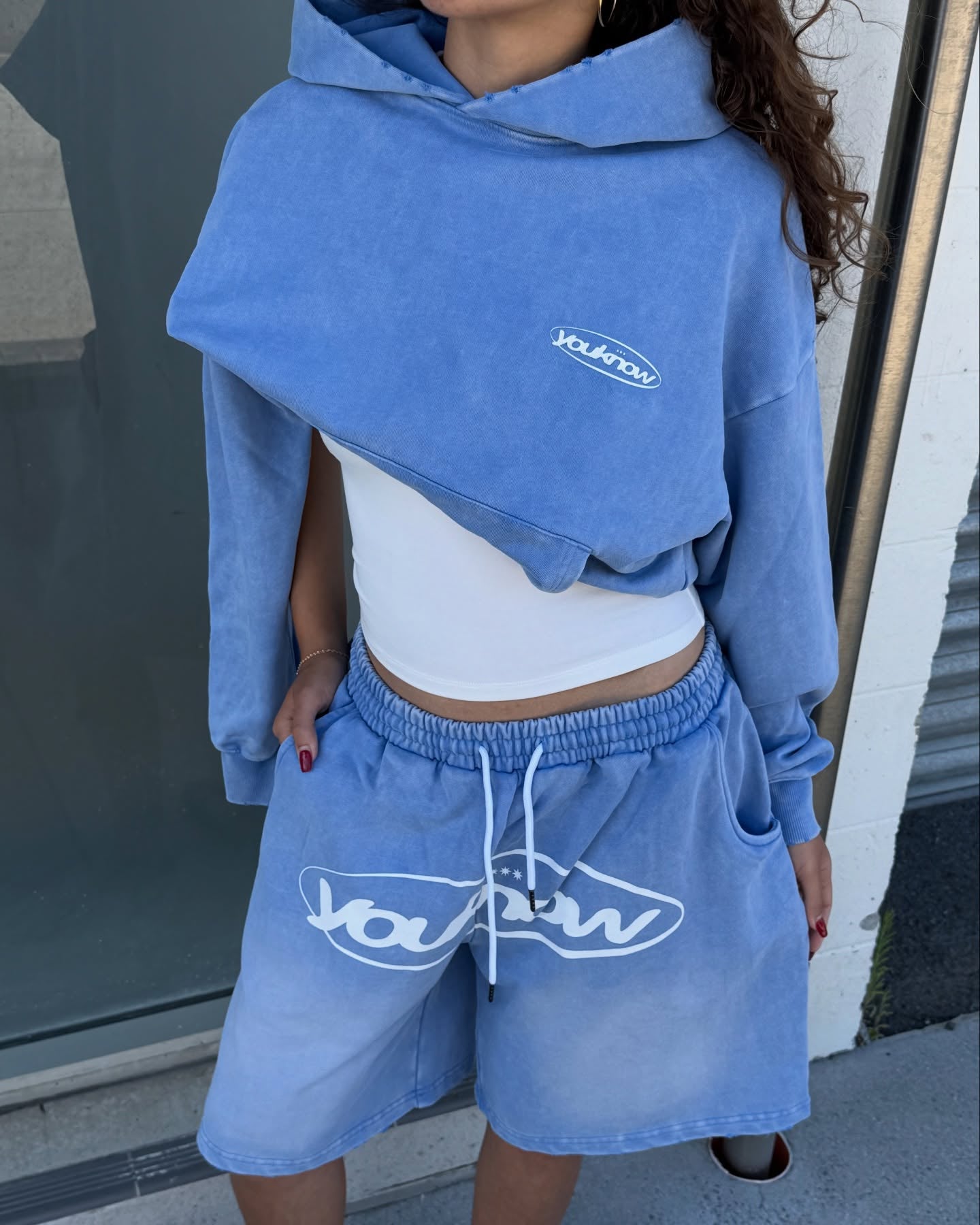 Distressed Logo Hoodie | Washed Blue