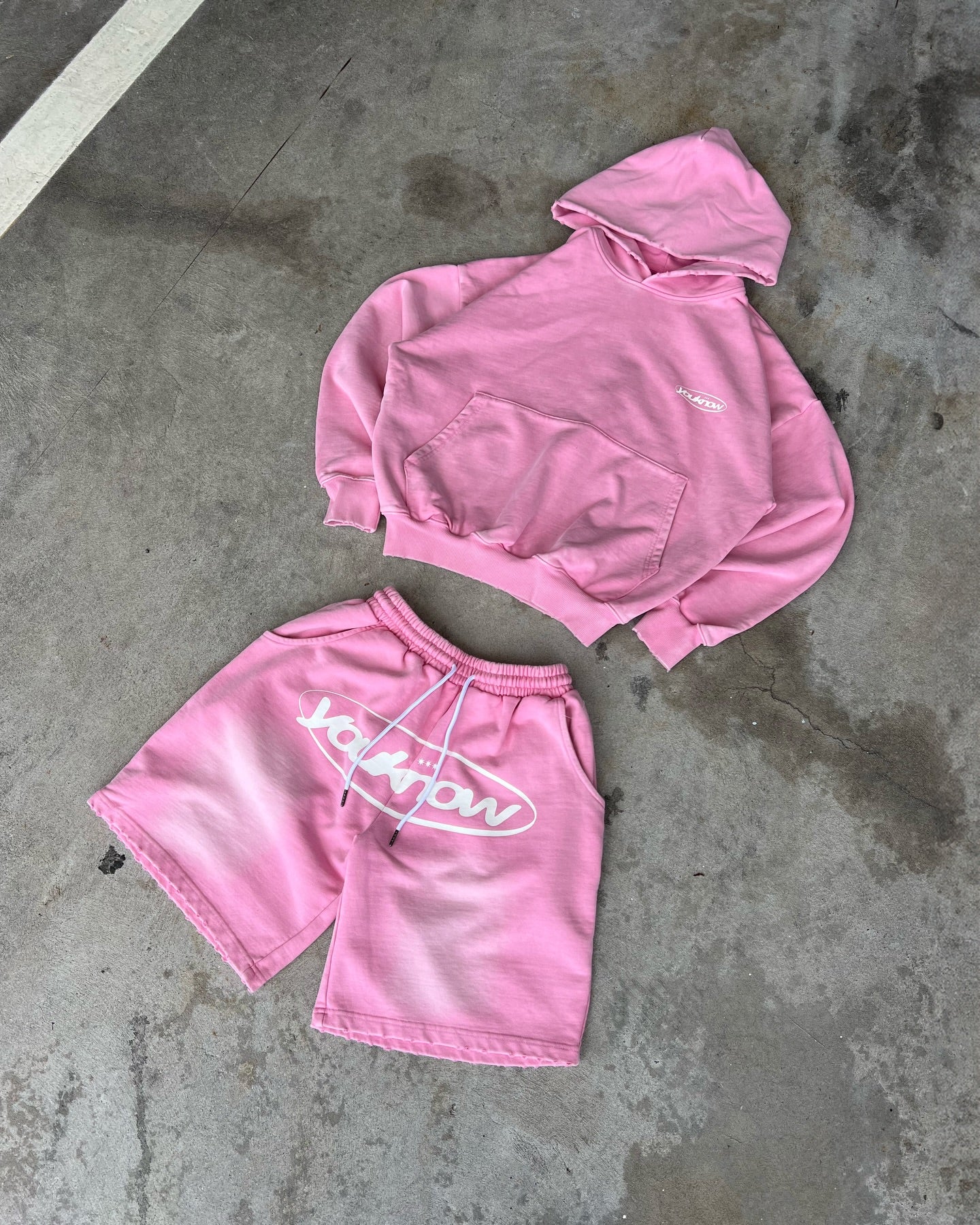 Distressed Logo Hoodie | Washed Pink