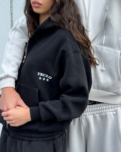 Panelled Zip Up Hoodie | Black