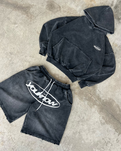Distressed Logo Hoodie | Washed Black